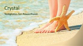  Presentation with sand - PPT theme consisting of legs on the sand beach background and a soft green colored foreground
