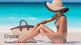  Presentation with tote bag - Colorful PPT theme enhanced with legs protection from the sun backdrop and a coral colored foreground