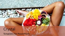  Presentation with tropical fruit - Colorful presentation enhanced with legs with healthy food backdrop and a red colored foreground