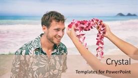  Presentation with happy holidays - Colorful PPT layouts enhanced with lei flower garland necklace welcome backdrop and a coral colored foreground