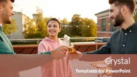  Presentation with alcoholic - Audience pleasing presentation theme consisting of leisure and people concept - happy friends toasting non alcoholic drinks at barbecue party on rooftop in summer backdrop and a coral colored foreground
