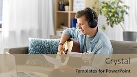  Presentation with music book - Cool new PPT theme with leisure-and-people-concept-young backdrop and a coral colored foreground