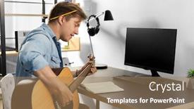  Presentation with music book - Beautiful PPT theme featuring leisure-and-people-concept-young backdrop and a coral colored foreground