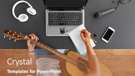  Presentation with music book - Audience pleasing PPT theme consisting of leisure-and-people-concept-young backdrop and a red colored foreground