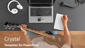  Presentation with music book - PPT layouts featuring leisure-and-people-concept-young background and a coral colored foreground