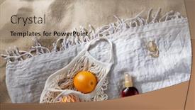  Presentation with beach bag - PPT layouts enhanced with leisure-and-summer-holidays-concept background and a coral colored foreground