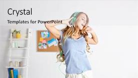  Presentation with music headphones - Theme consisting of radio mobile - people leisure and technology concept background and a white colored foreground