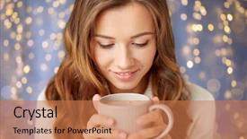  Presentation with coffee chocolate - Amazing theme having leisure drink winter and people backdrop and a coral colored foreground