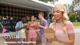  Presentation with food truck - Theme featuring friends at food truck background and a coral colored foreground