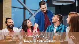  Presentation with friends eating and drinking wine - Beautiful presentation theme featuring leisure eating food and drinks backdrop and a coral colored foreground