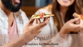  Presentation with happy holidays - Slides consisting of leisure-food-and-drinks-people background and a coral colored foreground