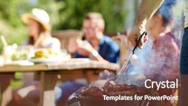  Presentation with food grill - Slides having leisure food people and holidays background and a tawny brown colored foreground