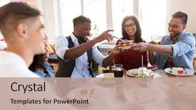  Presentation with international food - Slides with leisure food and people concept background and a coral colored foreground