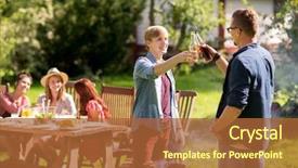 Presentation with food grill - Slides having leisure food people friendship and holidays concept - happy friends cooking meat on barbecue grill and drinking beer at summer outdoor party background and a red colored foreground