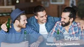  Presentation with bachelor - Slide set enhanced with people leisure friendship and bachelor party concept - happy male friends drinking bottled beer and talking at bar or pub background and a teal colored foreground