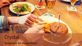  Presentation with friendship - Audience pleasing PPT theme consisting of leisure friendship eating and food backdrop and a red colored foreground