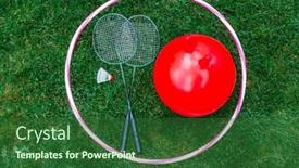  Presentation with badminton - PPT theme featuring leisure-games-sport-equipment background and a forest green colored foreground