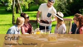  Presentation with dinner party - Presentation theme featuring leisure holidays eating people background and a gold colored foreground