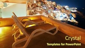  Presentation with santorini - Audience pleasing presentation theme consisting of leisure-life-settings-at-night backdrop and a tawny brown colored foreground