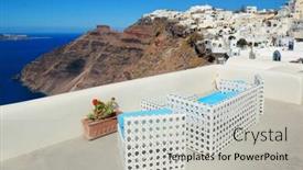  Presentation with santorini - Theme having leisure life settings with couch in santorini greece background and a light gray colored foreground