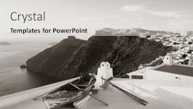  Presentation with santorini - Audience pleasing PPT theme consisting of leisure-life-settings-with-old backdrop and a light gray colored foreground