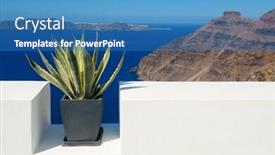  Presentation with santorini - Slide deck featuring leisure-life-settings-with-plants background and a teal colored foreground