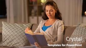  Presentation with literature - Presentation design consisting of leisure-literature-and-people-concept background and a tawny brown colored foreground