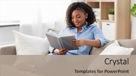  Presentation with american literature - Presentation theme having leisure literature and people concept background and a mint green colored foreground