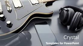  Presentation with bass guitar - Colorful PPT theme enhanced with leisure-music-and-musical-instruments backdrop and a gray colored foreground
