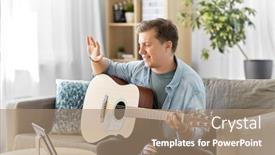  Presentation with computer music - Presentation theme consisting of leisure-music-and-people-concept background and a coral colored foreground