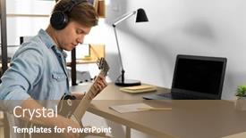  Presentation with bass guitar - Colorful presentation enhanced with leisure-music-and-people-concept backdrop and a coral colored foreground