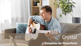  Presentation with computer music - PPT theme with leisure-music-and-people-concept background and a coral colored foreground