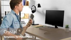  Presentation with bass guitar - Presentation theme having leisure-music-and-people-concept background and a coral colored foreground