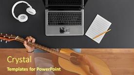  Presentation with computer music - Slide set featuring leisure-music-and-people-concept background and a red colored foreground