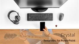  Presentation with computer music - PPT theme enhanced with leisure-music-and-people-concept background and a coral colored foreground