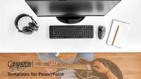  Presentation with computer music - PPT theme featuring leisure-music-and-people-concept background and a coral colored foreground