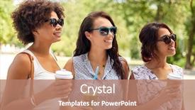  Presentation with friendship - Audience pleasing presentation theme consisting of leisure people and friendship concept backdrop and a coral colored foreground