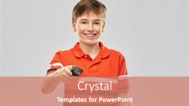  Presentation with television - PPT theme featuring leisure-people-and-television-concept background and a coral colored foreground