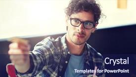  Presentation with credit card - Slide set featuring leisure people payment and finance background and a navy blue colored foreground