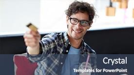 Presentation with credit card - Audience pleasing PPT theme consisting of leisure people payment and finance backdrop and a  colored foreground
