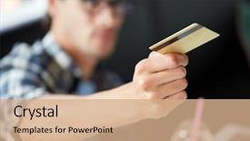  Presentation with credit card - PPT theme with leisure people payment and finance background and a coral colored foreground