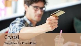  Presentation with payment - Colorful slide deck enhanced with leisure people payment and finance backdrop and a coral colored foreground