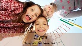  Presentation with recreation - Theme featuring leisure recreation - below view of happy children background and a coral colored foreground