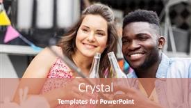  Presentation with food truck - Amazing slide set having leisure technology and people concept - happy mixed race couple with drinks taking picture by selfie stick at food truck backdrop and a coral colored foreground