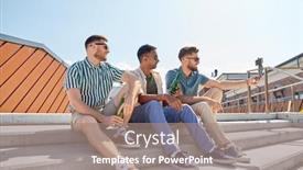  Presentation with people street - Colorful presentation design enhanced with leisure technology and people concept - happy male friends taking selfie by smartphone on tripod and drinking beer on street in summer backdrop and a coral colored foreground