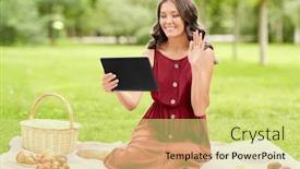  Presentation with food technology - Presentation theme enhanced with leisure-technology-and-people-concept background and a yellow colored foreground