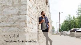  Presentation with wall street - PPT theme consisting of leisure-technology-communication-and-people background and a  colored foreground