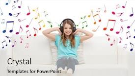  Presentation with music headphones - Colorful PPT theme enhanced with leisure technology music and childhood backdrop and a light gray colored foreground