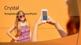  Presentation with teenage girl - PPT theme enhanced with leisure technology and people concept background and a yellow colored foreground