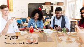  Presentation with technology - Colorful PPT layouts enhanced with leisure technology and people concept backdrop and a  colored foreground